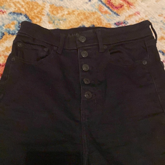 AE Black Denim Button High Rise Flares - Picture 2 of 5